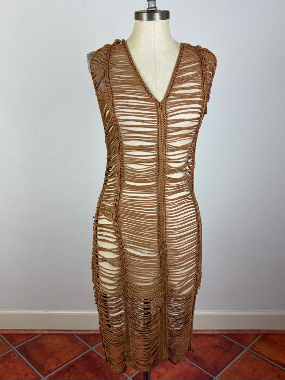 For Love & Lemons Crochet Swim Cover Up in Brown